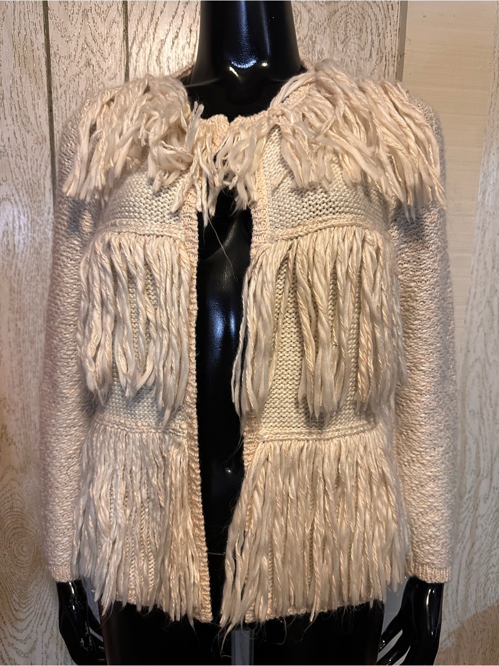 Chico’s Fringed Cream Knit Women's Sweater Cardigan